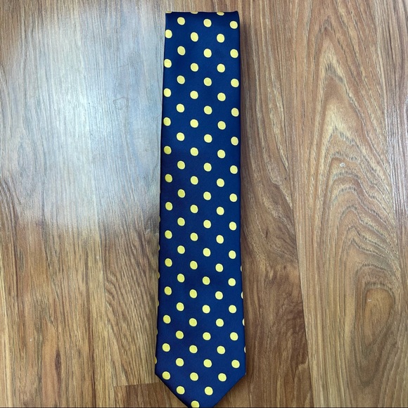 GianFranco NWT Tie and Matching Pocket Square Blue with Yellow Polkadots - Picture 2 of 4